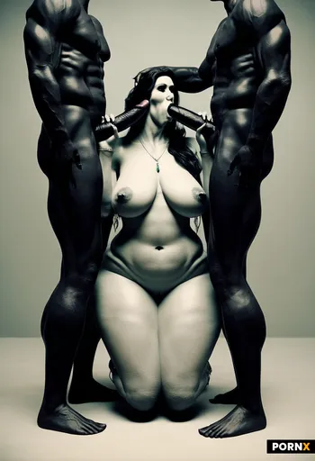 2 naked black men surrounded the woman
