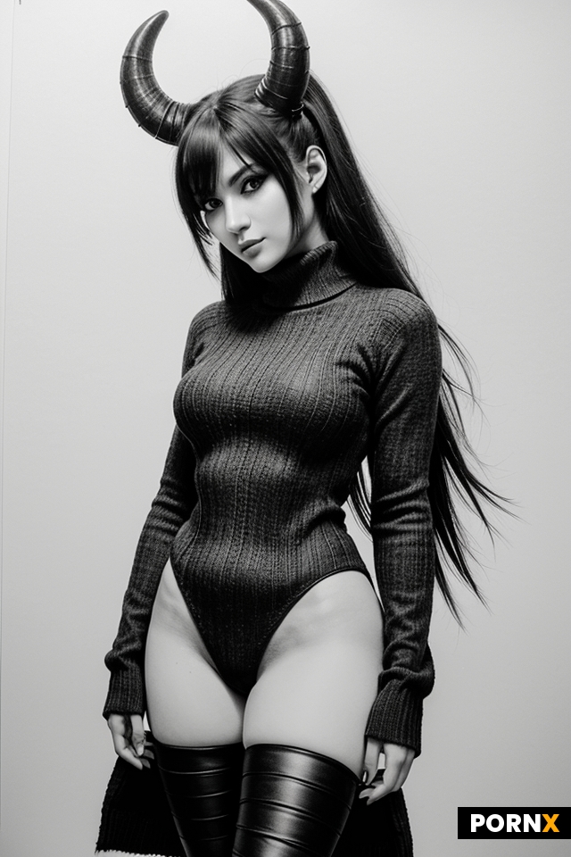 Create a classic black and white pencil drawing of a demonic 20-year-old succubus with an oni tail