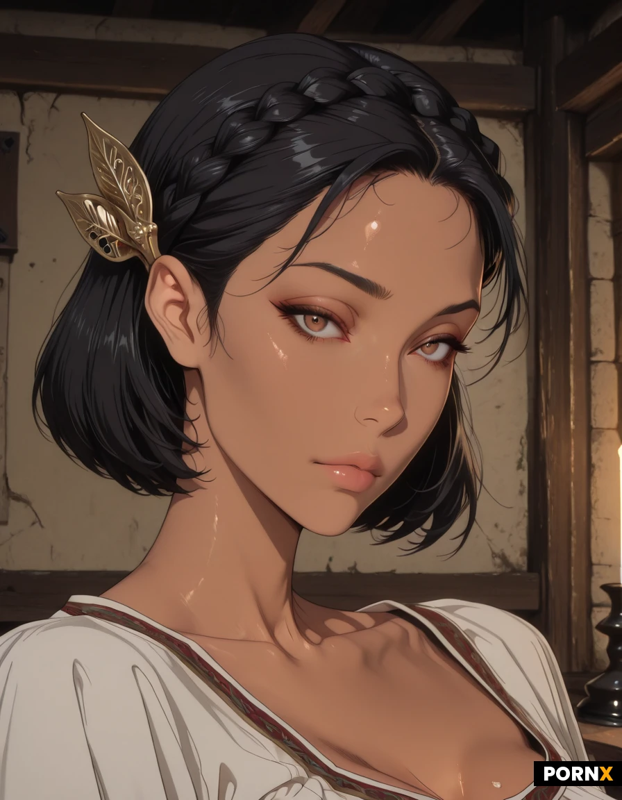 masterpiece, best_quality, highres, absurdres, looking_at_viewer, portrait, medieval_peasant_clothes, simple_clothes, workwear, neutral_expression, plain_background, soft_lighting, close_up, detailed_face, digital_art, oil_painting, studio_lighting, realistic_style, rim_light, high_detail