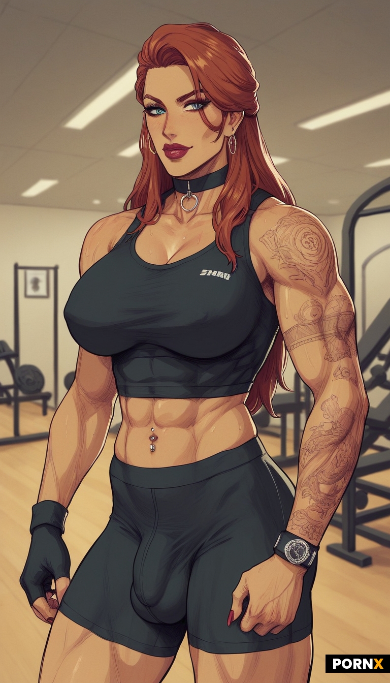 super sexy hot seductive super alpha dominant tattooed boss fitness trainer futanari with enormous m