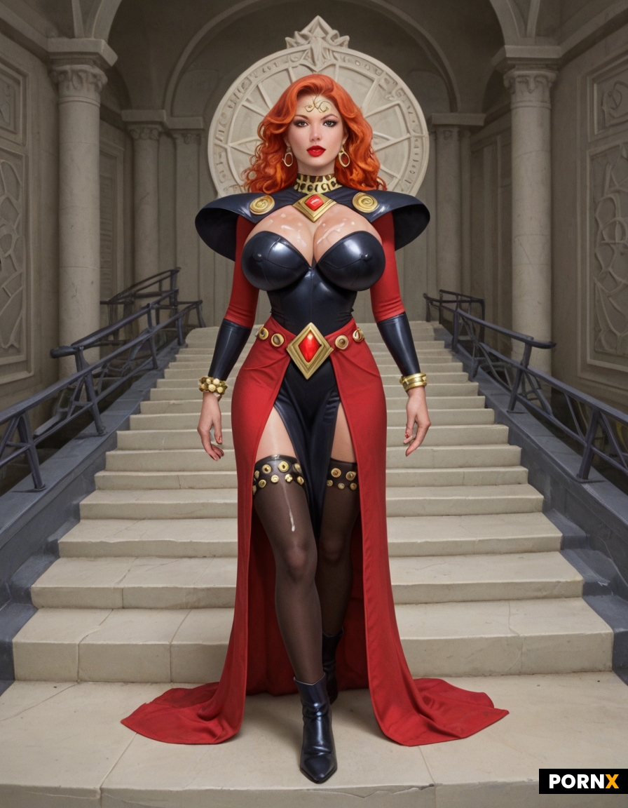 Dynamic overdramatic maniacal futuristic comic siren supervillain succubus seductress diva