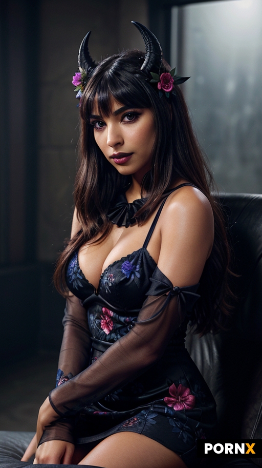 Hannah Simone is looking at camera seductively