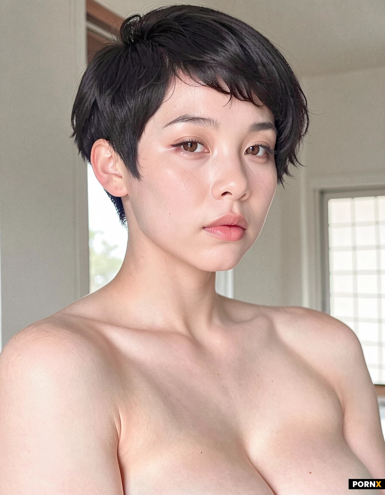 3/4 view from left, neutral expression, soft natural lighting, sharp focus. And naked