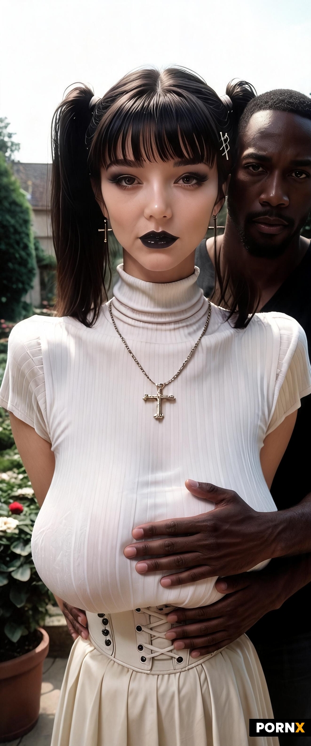 african men standing behind her touching her belly