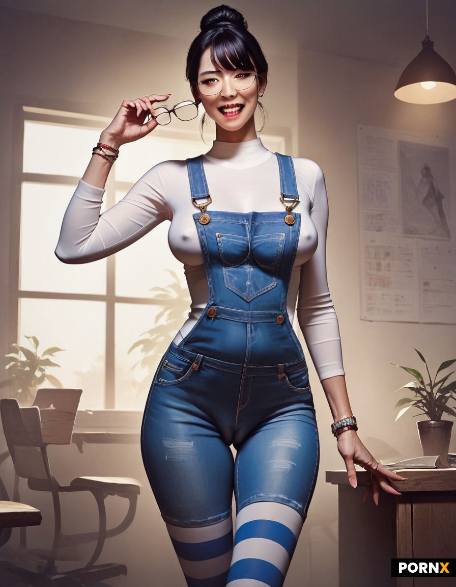 Extremely nerdy tan asian korean dork female
