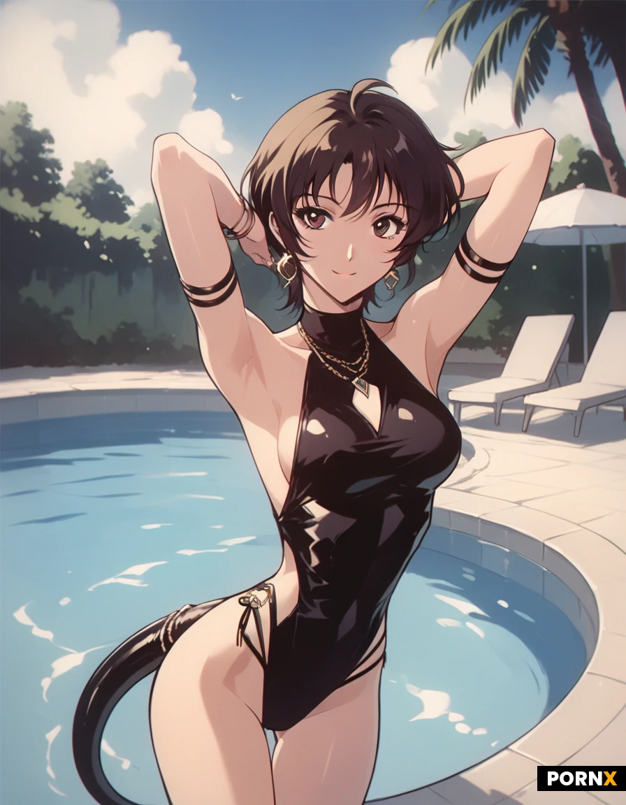 sexy attractive cute anime lady, 18:3, beautiful athletic nymph, soft cute face:1.5, cute:1.5, athletic, natural curves, human tail, sexy tail, sexy g-string, cute big round booty:3, slim sharp waist, short, extremely cute:3, fit girl, aroused, sexy fit hourglass figure:1.3, short:1.4, cute idol, adorable:1.5, thigh gap, anime, view from behind, arched back, dynamic angle, pool party, sexy close-up