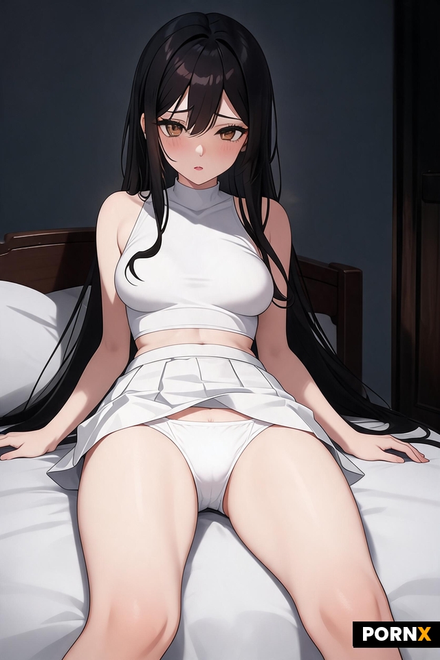 she is facing directly towards me with legs spread slightly open with white panties that cover all o