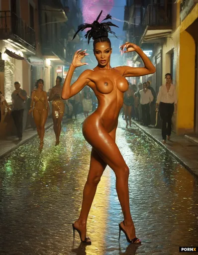 A skinny dark-skinned African-American woman with glossy