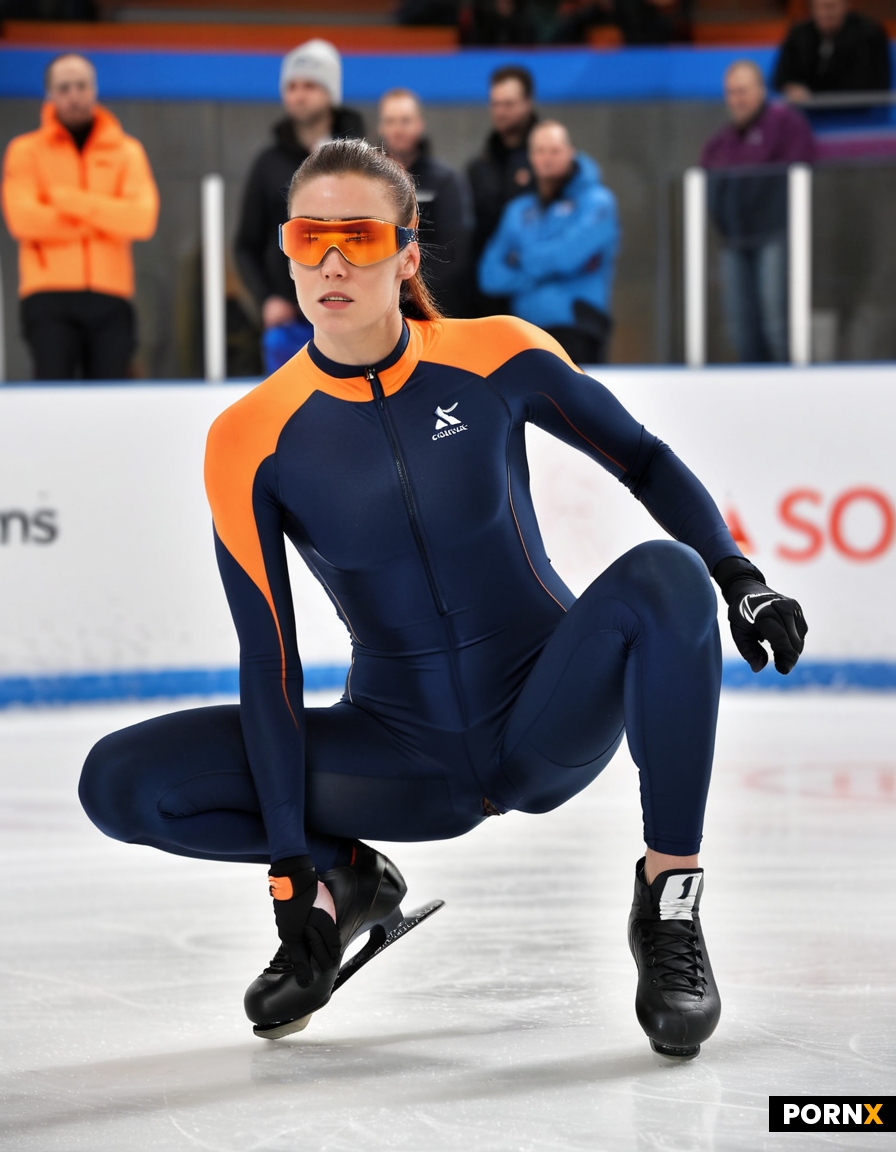 A speed skater is sitting on the ice