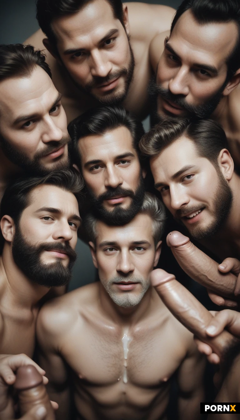 (Group of Men,masculine male:1.3),
(high angle :1.3),sideview
(Tilt_back_head),(hand on face),( finger in mouth),(surrounded by penises:1.3),(gay gangbang),(transparent white liquid on chest:1.2)
(Hesitate),(manly face:1.3),thick eyebrows,open mouth,(goatee:1.3),(beard:1.3),(mustache:1.0),
(hairy:1.3),((Skinny_adult,flat_chest:1.3):1.3),(oiled:1.0)
(cinematic studio light,frontlit)
Sepia,desaturated,28mm focal length
(Misty background:1.3)