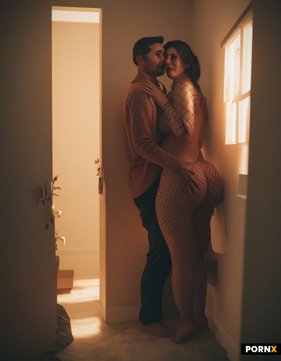 Man and woman hiding around corner