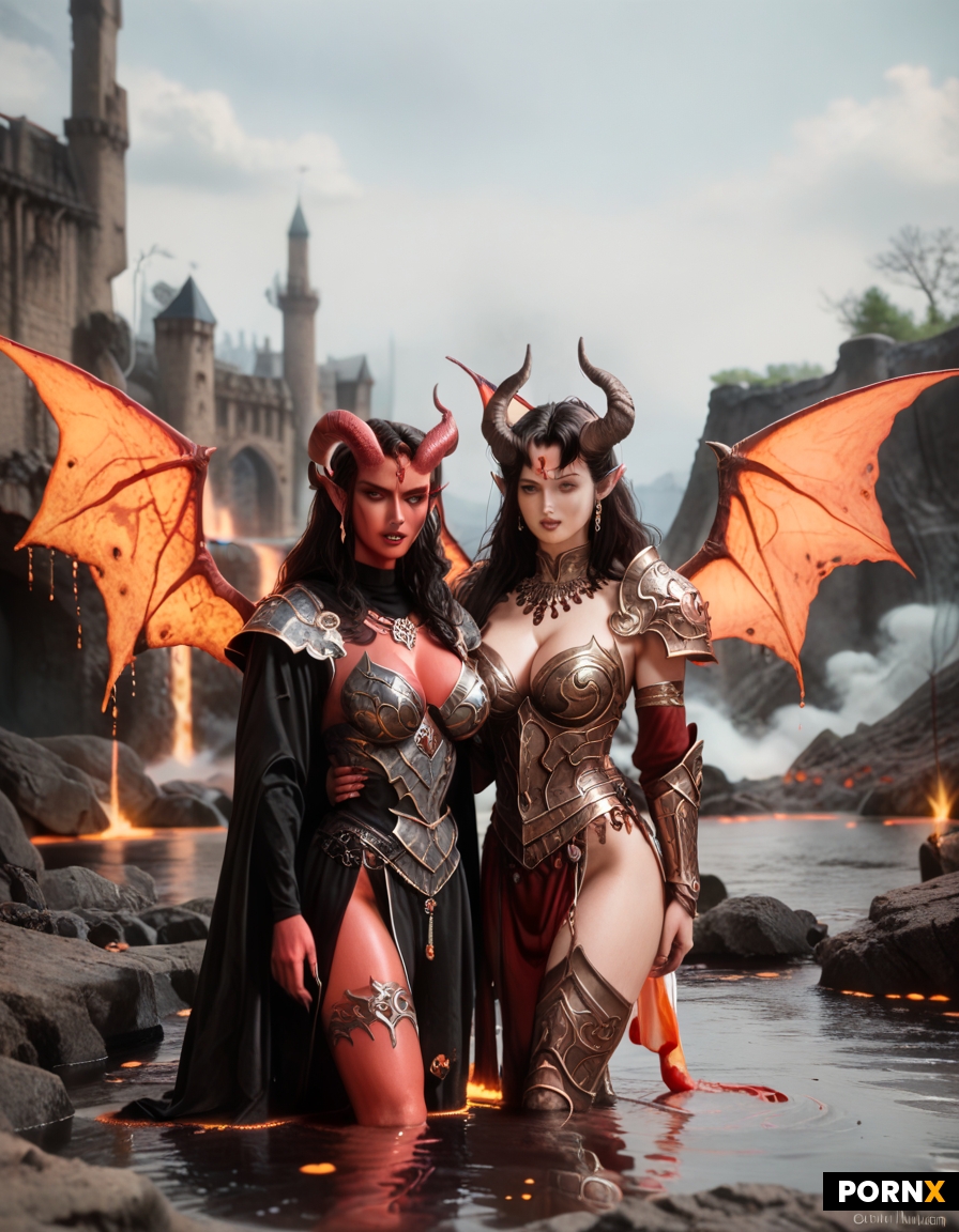 Two beautiful  demon women
