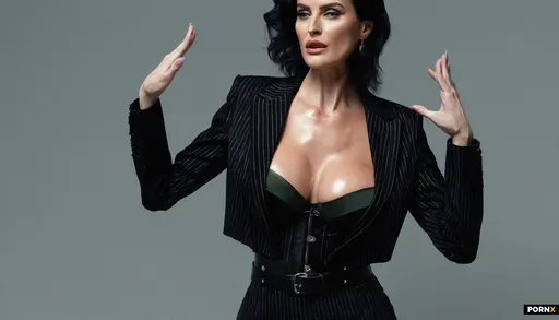 A high-fashion woman in a power suit