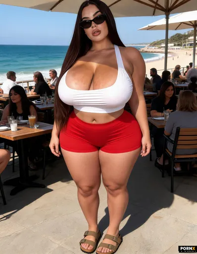 Crowded coastal cafe