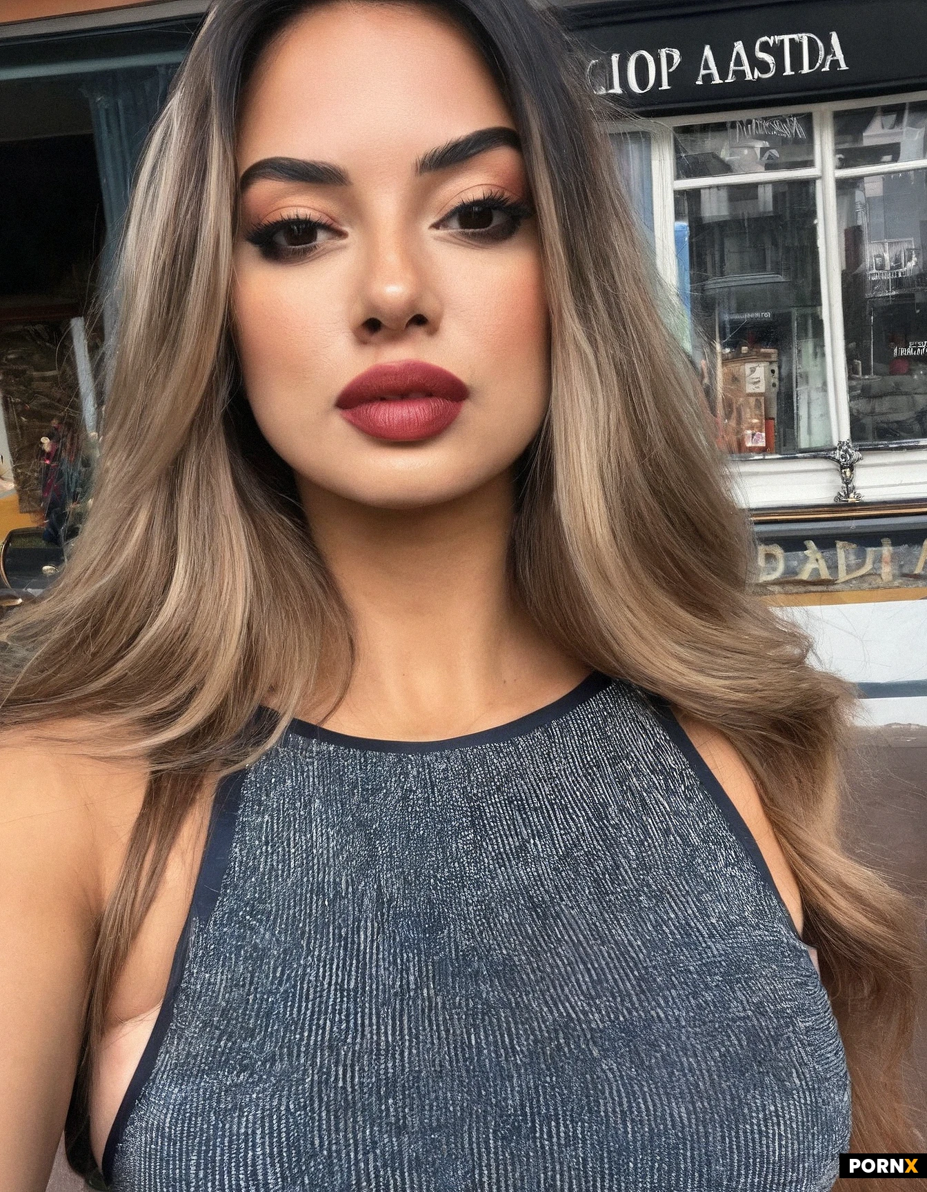 Mujer hermosa, ((ropa ajustada)), chica sexy, en algún lugar de la ciudad, mirada sexy, rostro hermoso, rostro femenino, rostro atractivo