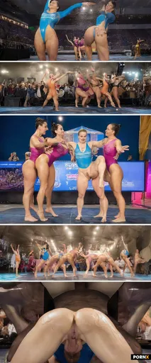 The women's 20 year gymnastics team is hosting a carnival in Stockholm crowded streets; they're wear