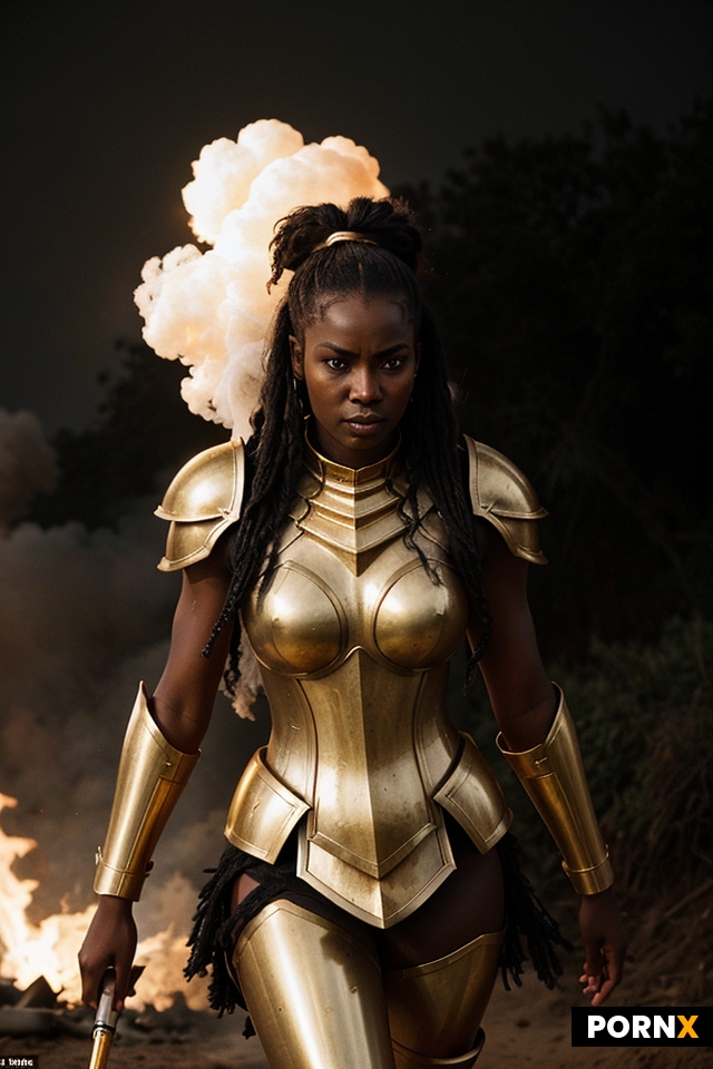 Dynamic shot of a busty black African woman