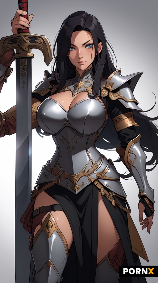 Women warrior dress in sexy armor holding a huge sword both hands on one sword battlefield
