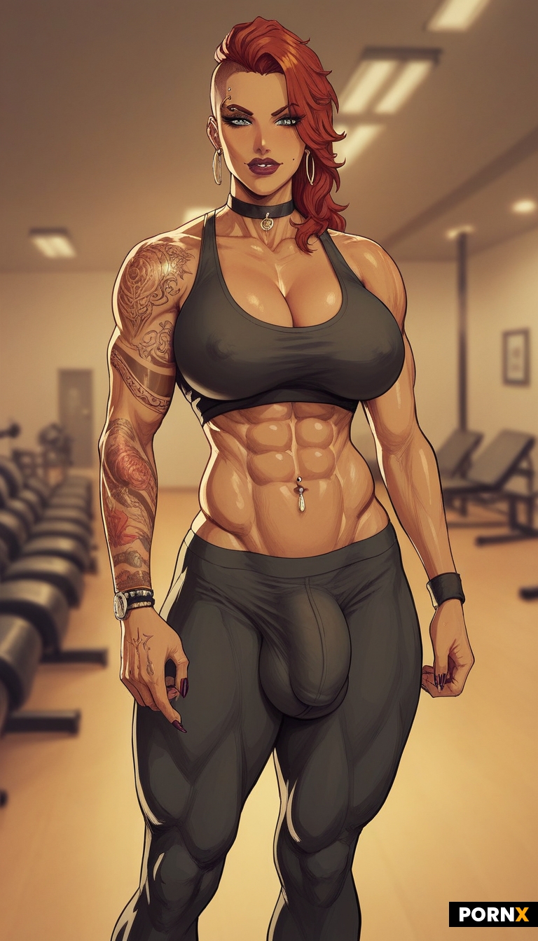 super sexy hot seductive super alpha dominant tattooed boss fitness trainer futanari with enormous m