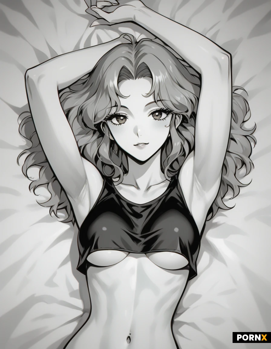 anime, nymph:3, perfect cute svelte body:3.0, sexy midriff, slight underboob, athletic body, lean luscious figure, small flat tits:3, erotic body, gorgeous, pov you’re laying peacefully in bed with her, super cute face, close-up of eyes, anime eyes, erotic, sexual