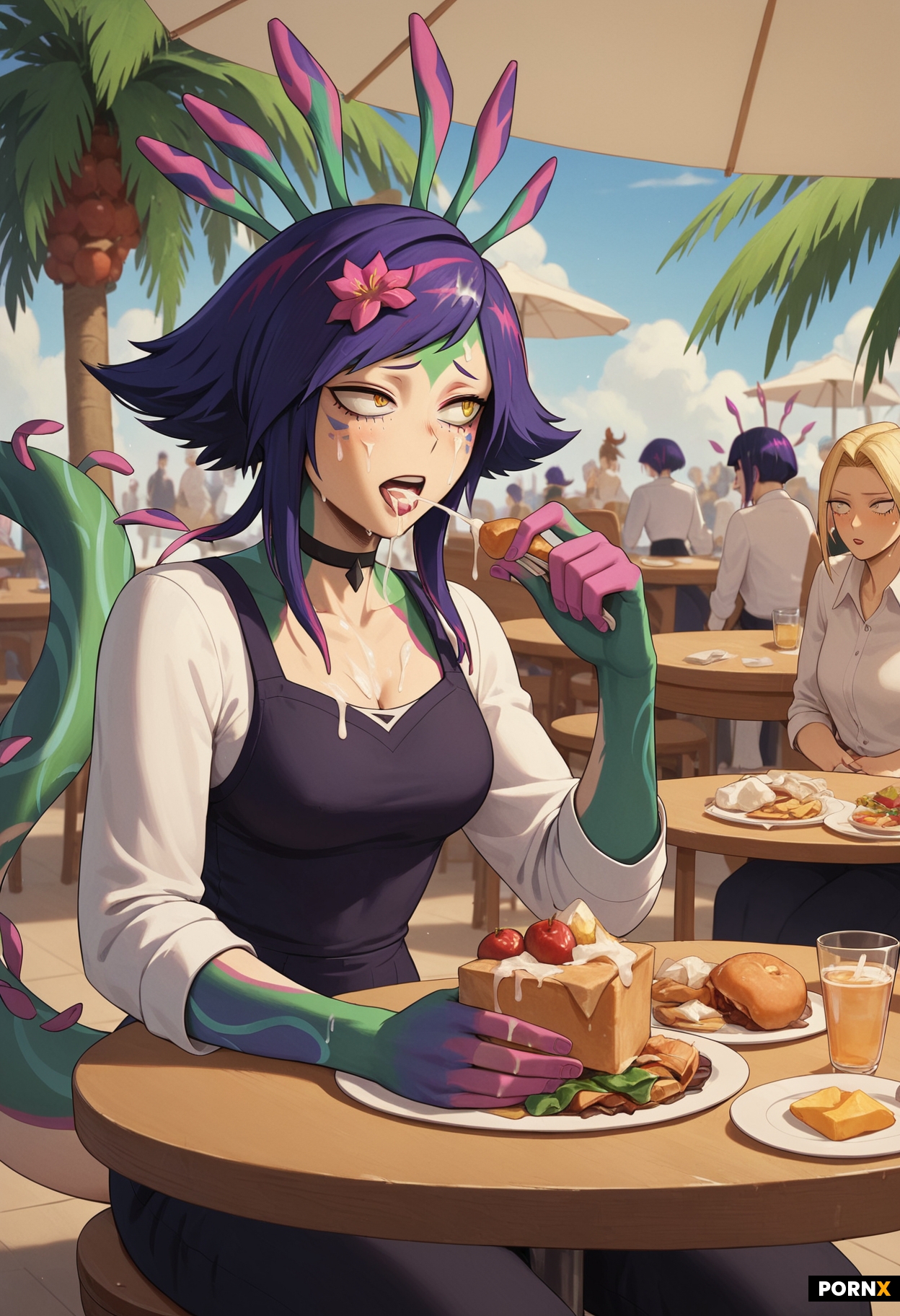 Futanari Neeko from league of legens fucking futanari kyoka jiro from "my hero academia" on a public