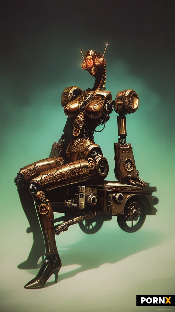 super realistic, , 4k quality, steampunk style, highres, absurdres, 1girl, pretty face, robot, tall, android, robot, blue_hair, black_hair, reverse_cowgirl, riding, penis, mechanic penis,, full_body, sitting, soft lighting detailed face, detailed eyes
