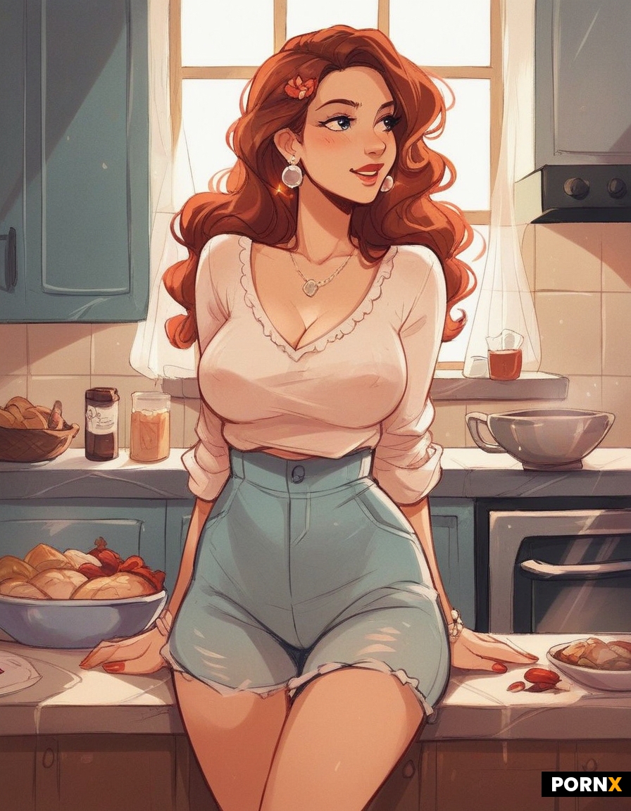 busty submissive housewife waiting to be bred in the kitchen