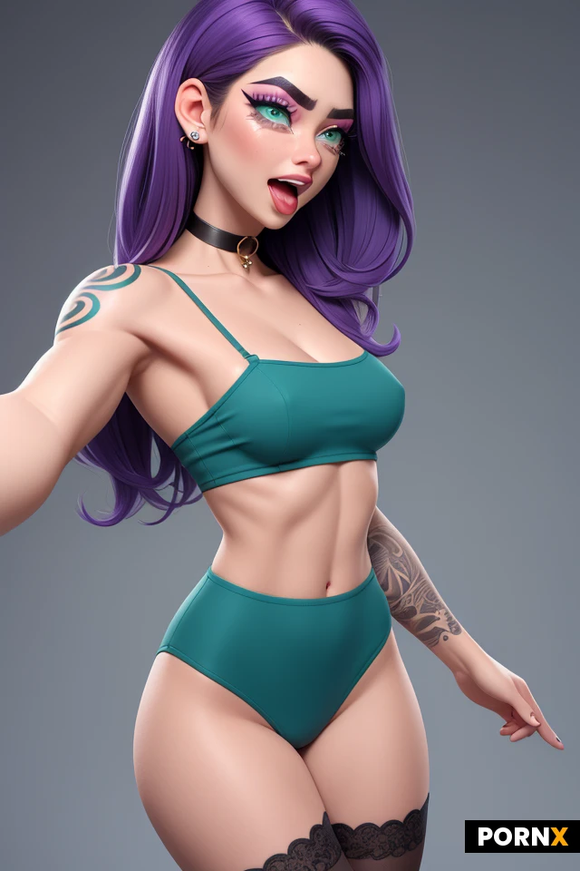 One, 18 Years old, Fit, Skinny, Muscular, Colored tattoos, Modern tattoos, Classic tattoos, Piercing, Oiled skin, Small breasts, Skinny thighs, Thick eyebrows, Makeup, Long eyelashes, Busty lips, Open mouth, Crying, Multicolor hair, Black hair, Gradient hair, Blue eye color, Green eye color, Transparent clothes, Seductive pose, Choker, Selfie, Stockings, Low angle, Red skin, Fit thighs, Spreaded legs, Purple hair, White hair, Cute face, Horny face, Beauty face, Orgasm face, Tight top, Ahegao face