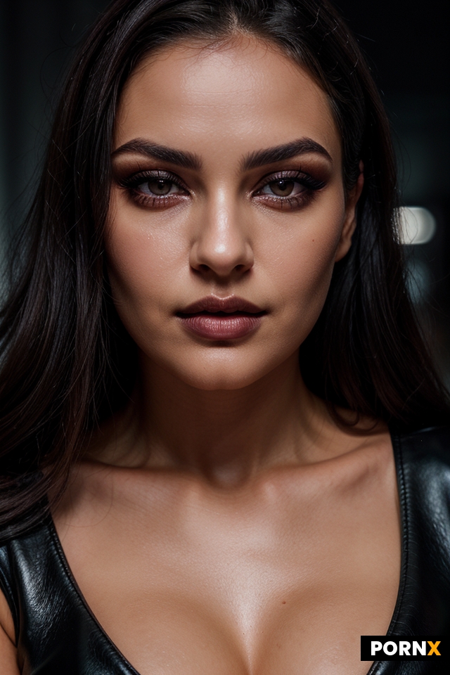 Realistic close-up portrait of a seductive villain woman