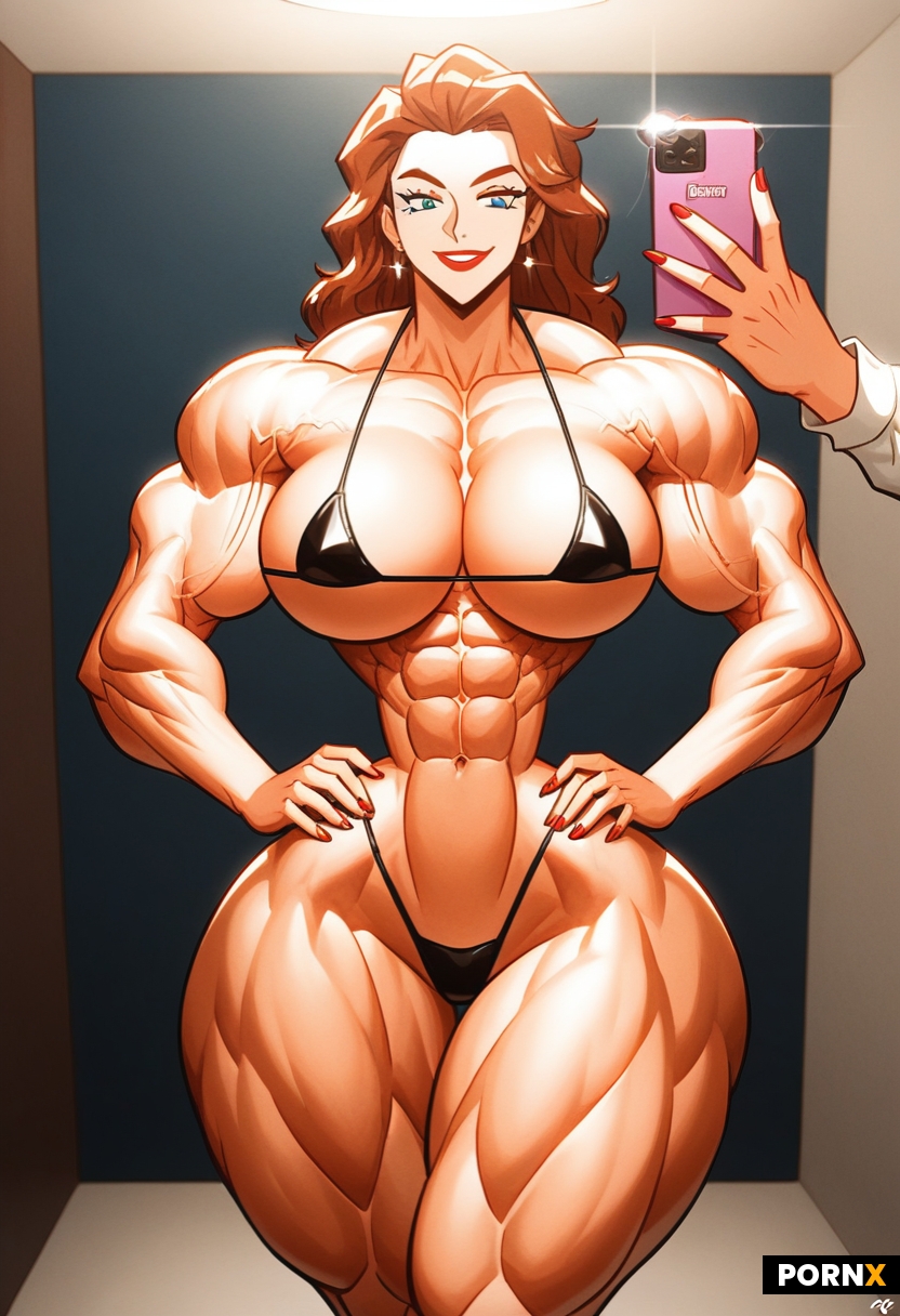 Solo photo of a very muscular woman with hands on hips