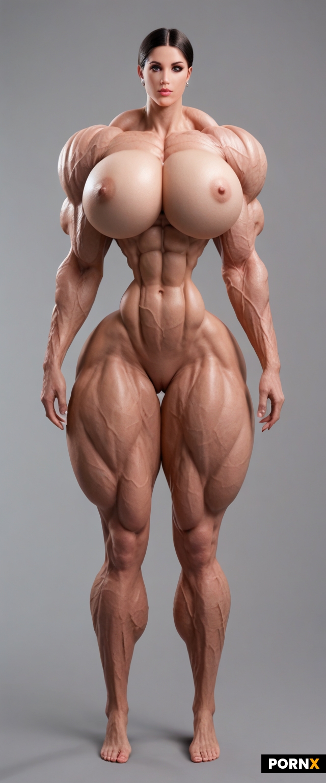 Solo full body photo of very muscular nude woman posing body seductively