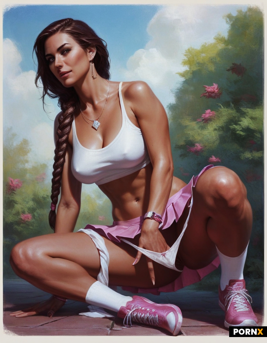 a beautiful brunette futanari wearing a tight white tank top