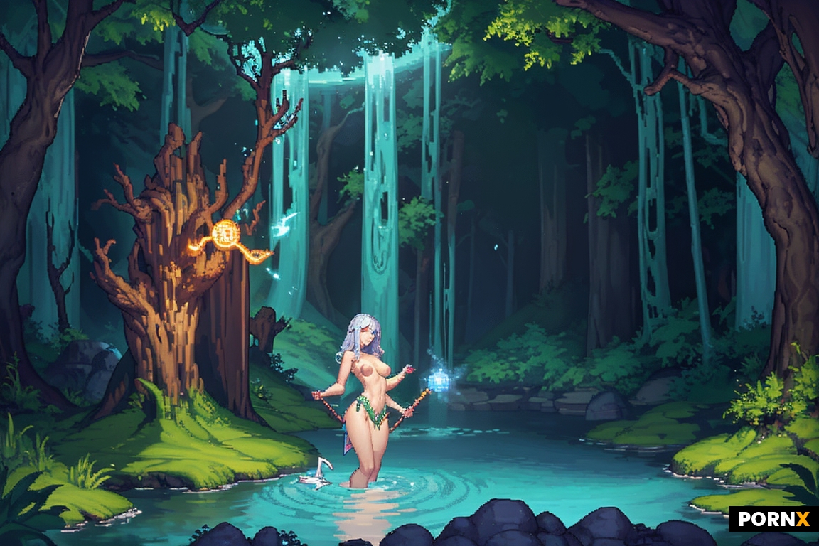 Naked mage woman casting a spell