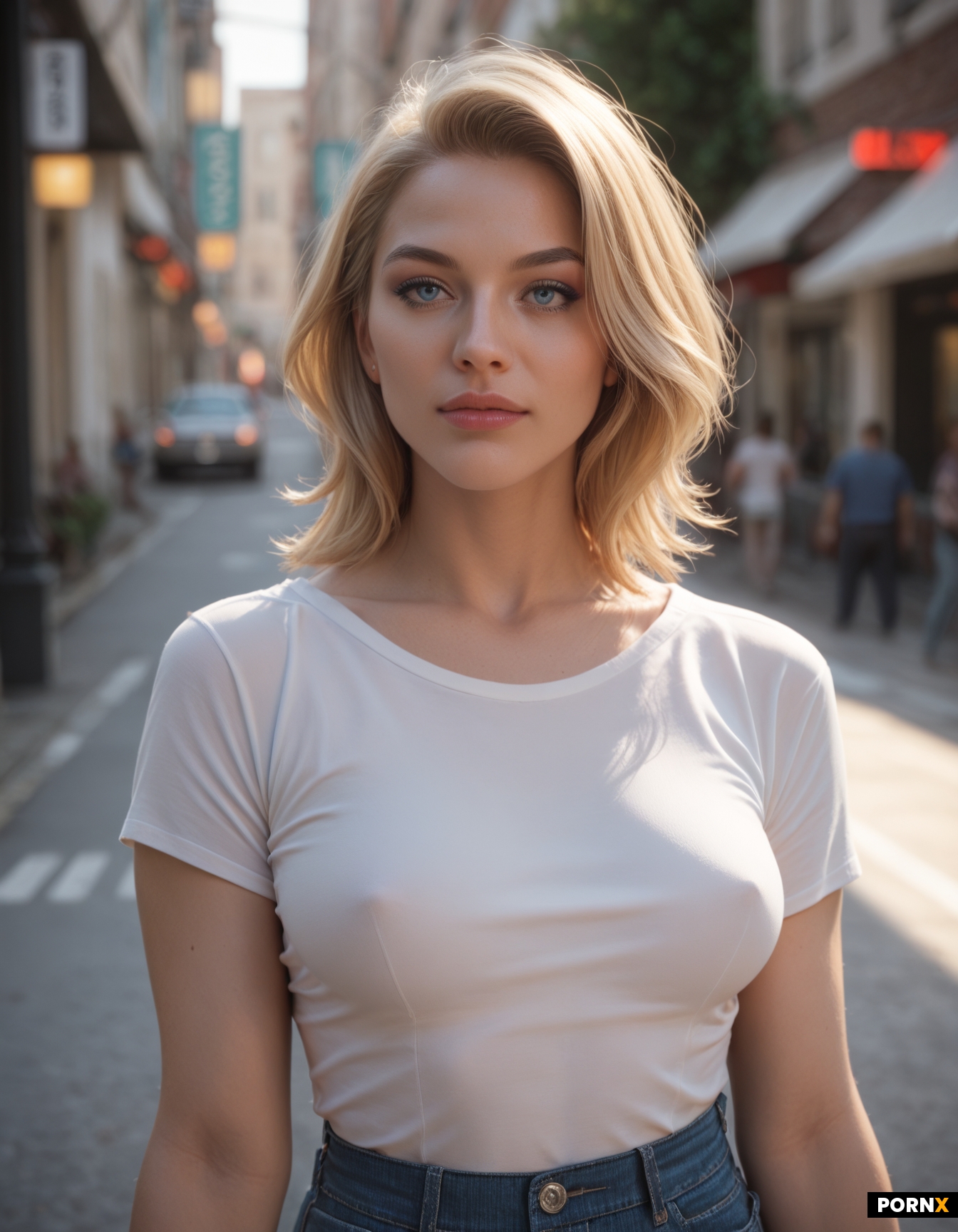 Blonde with medium length hair