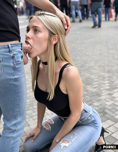 Extreme sloppy Deep throat in Public