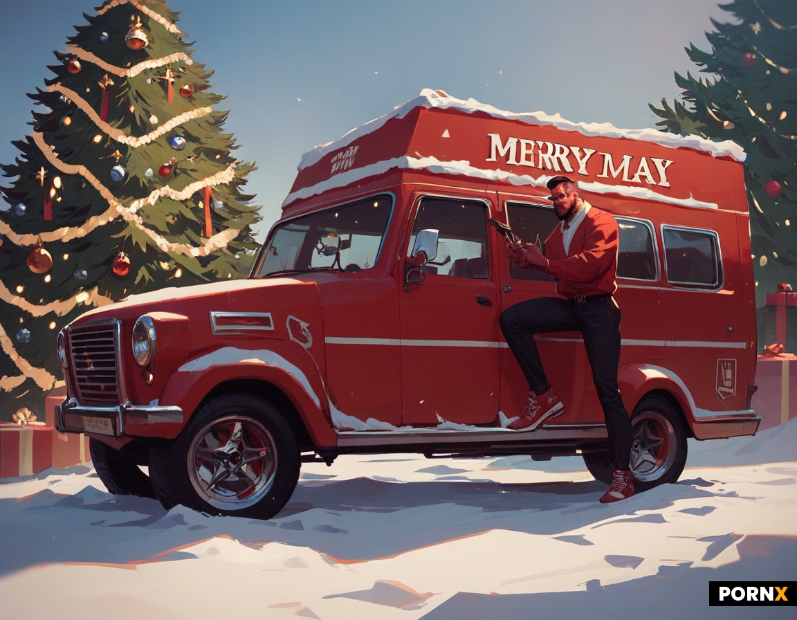 A red truck hauling Christmas tree