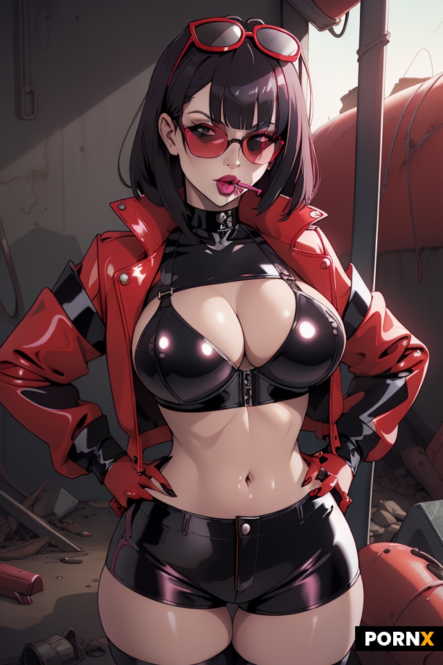 a curvy goth dominatrix with bangs