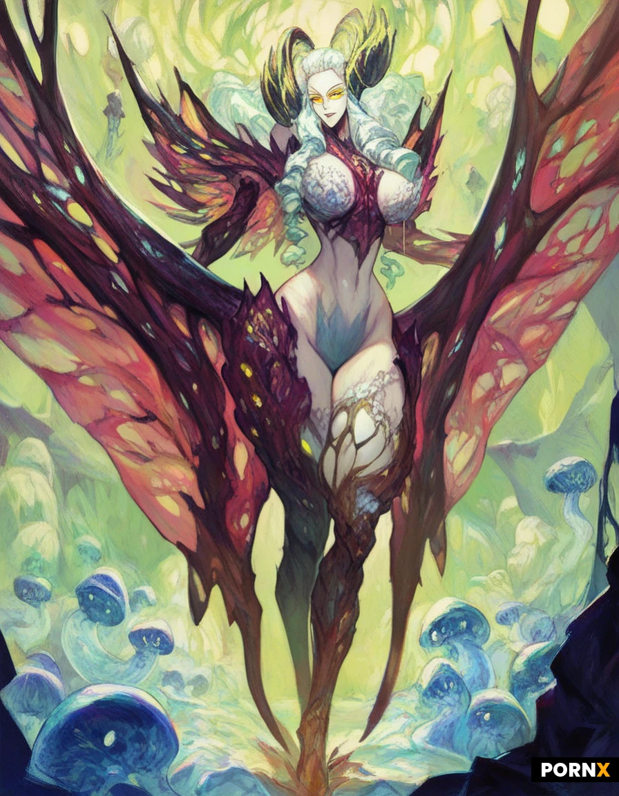 high definition, pretty aline woman, very curved body, thick thigh, pale white skin, red and purple mixed organic chitinous armor plating, big smooth breast, external selection, glowing piercing yellow eyes, head with spine-like hair tentacles and sharp sweeping horns, large skeletal barbed insectoid wings, background, aline creature hive, (giant hatching aline eggs, covered with bio membrane, veins, bio structure:1.3), living tissue, sticky slime, detail on face, detailed eyes, dynamic angle