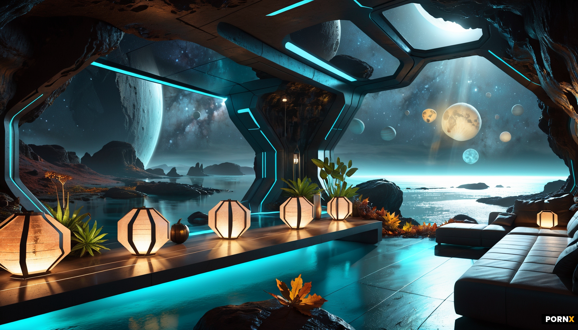 futuristic spaceship home interior