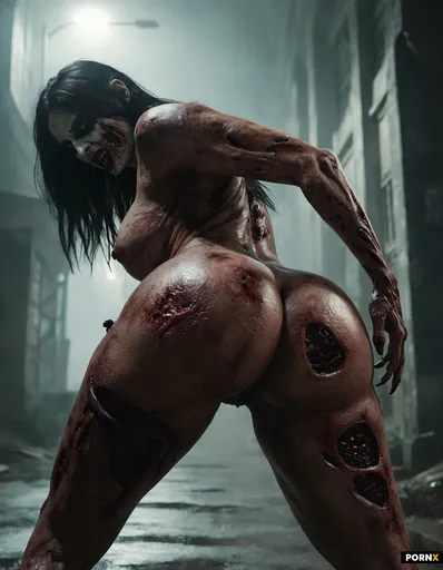 An obese zombieMILF with pallid grey skin