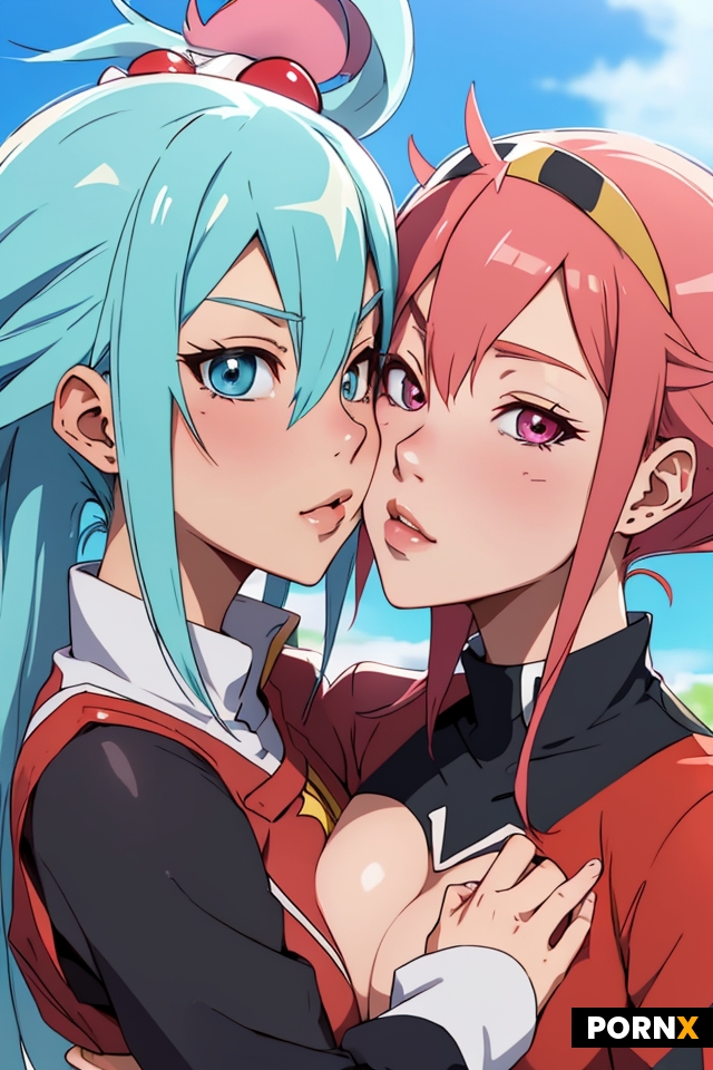 Zero two aqua konosuba kissing lesbian