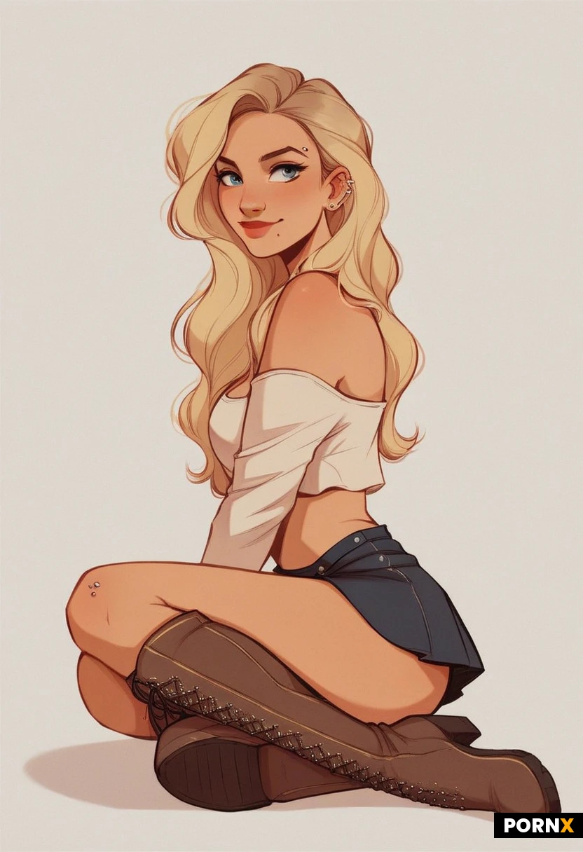 NSFW Masterpiece,Score_9,score_8_up,score_7_up,(best quality:1.1),ultra-detailed,high resolution,super detailed skin,nsfw,Highly Visible,8k,sharp focus,beautiful,perfect lighting,smooth edges,realistic, 2D digital art, BREAK,Beautiful woman,swedish face,age 25, pale with subtle bikini lines, (blonde hair:1.5),blu eyes, natural medium breasts,seductive face,(peasant top, short skirt, brown knee high boots:1.8), ( sunny, summer, farrmland:1.6), seductive pout, playful, (diamond Umbilical piercing:1.8)