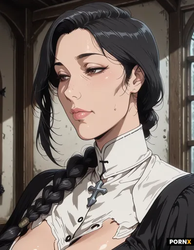 a portrait facing forward in a medieval  nun outfit