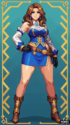 Create a full-body female JRPG game character matching the exact compact chibi/anime pixel-game styl