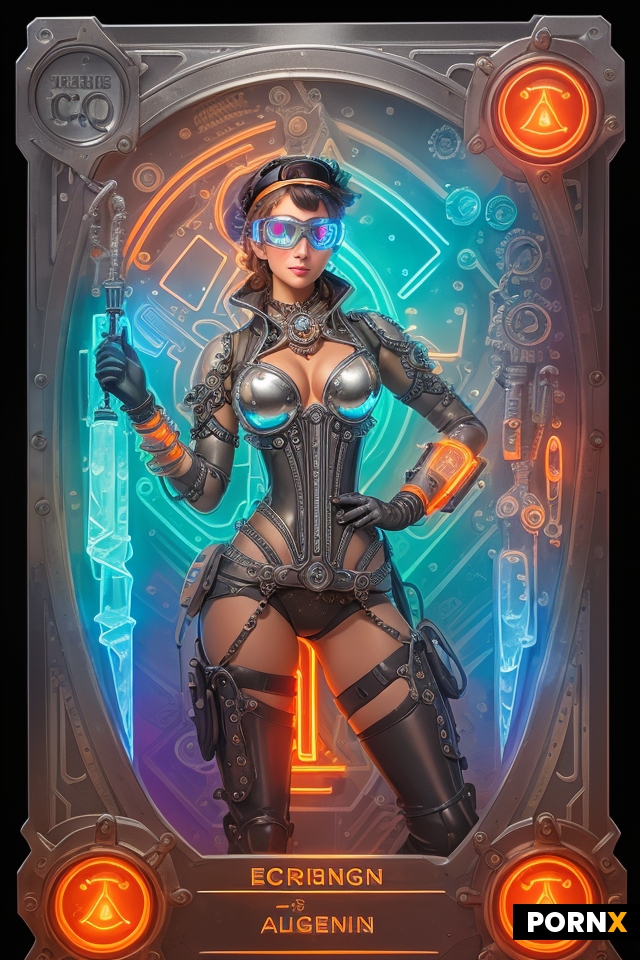 Design a card featuring an ice sculpture of a Steampunk Engineer
