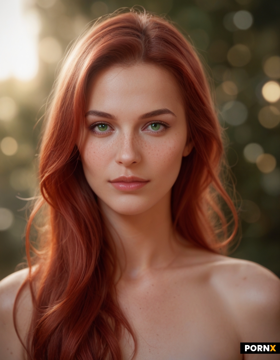 Slim flat chested redhead with green eyes
