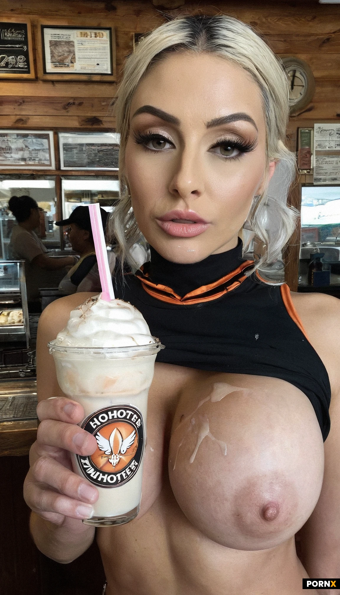 Two hot women,18.
Blondes.
Wearing Hooter's waitresses uniforms,pressing their boobs together.
A stunning 32k UHD image with intricate background details and sharp,high-quality focus. Flawless faces with large,expressive eyes,a well-proportioned nose,and full,symmetrical lips framed by long eyelashes. Ultra-realistic textures,cinematic lighting,and lifelike proportions captured with professional precision. score_9_up,score_8_up,score_7_up. Extremely high quality image. Emphasize shadows. Cinematic. Photorealism. Her features are striking,delicate and refined.
Very detailed face. Small face. Thin belly. Narrow shoulders. Thin lips. Narrow face. Holding a huge milkshake in her hands. Exposed thin abs. Small neck. Small hips,3/4 body view.
Wearing Hooter's uniforms.
At a detailed Hooter's restaurant.
At a detailed Hooter's restaurant.
At a detailed Hooter's restaurant.
Holding a glass of milkshake.
Massive overflowing breasts.
Wearing Hooter's uniforms.
Massive overflowing breasts.
Covered in milk splatter.
Breasts covered in cum.
Huge cum splatter.
Cum splatter over their breasts.
Cum splatter.
Covered in cum. Cumshots all over their body.
Emphasize At a detailed Hooter's restaurant.
Short mini short jeans.
They are covered in cum.
Cumshots.
Detailed hooters restaurant.
Blonde hair.