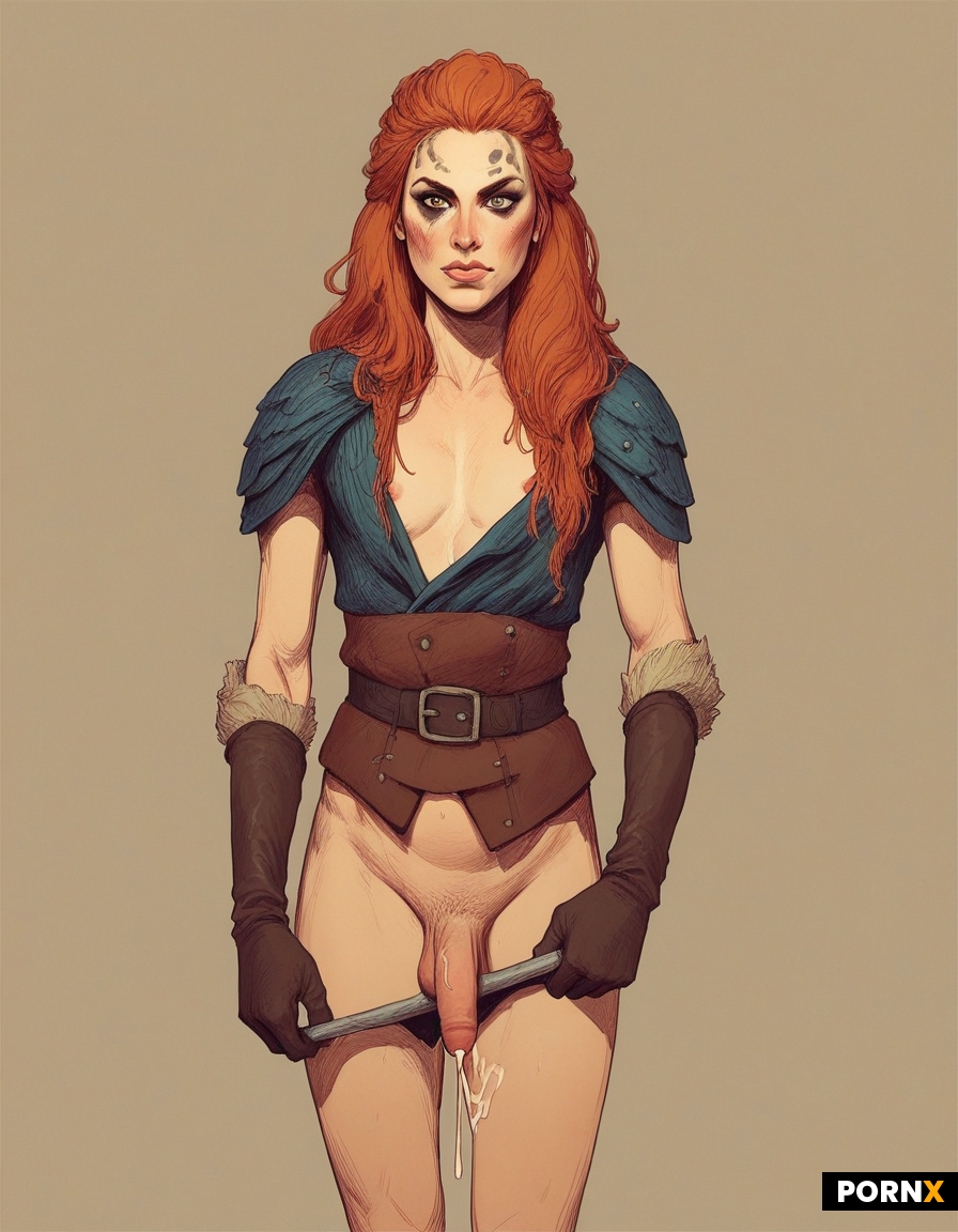 A closeup portrait of a horny flat-chested crossdresser fantasy dwarf