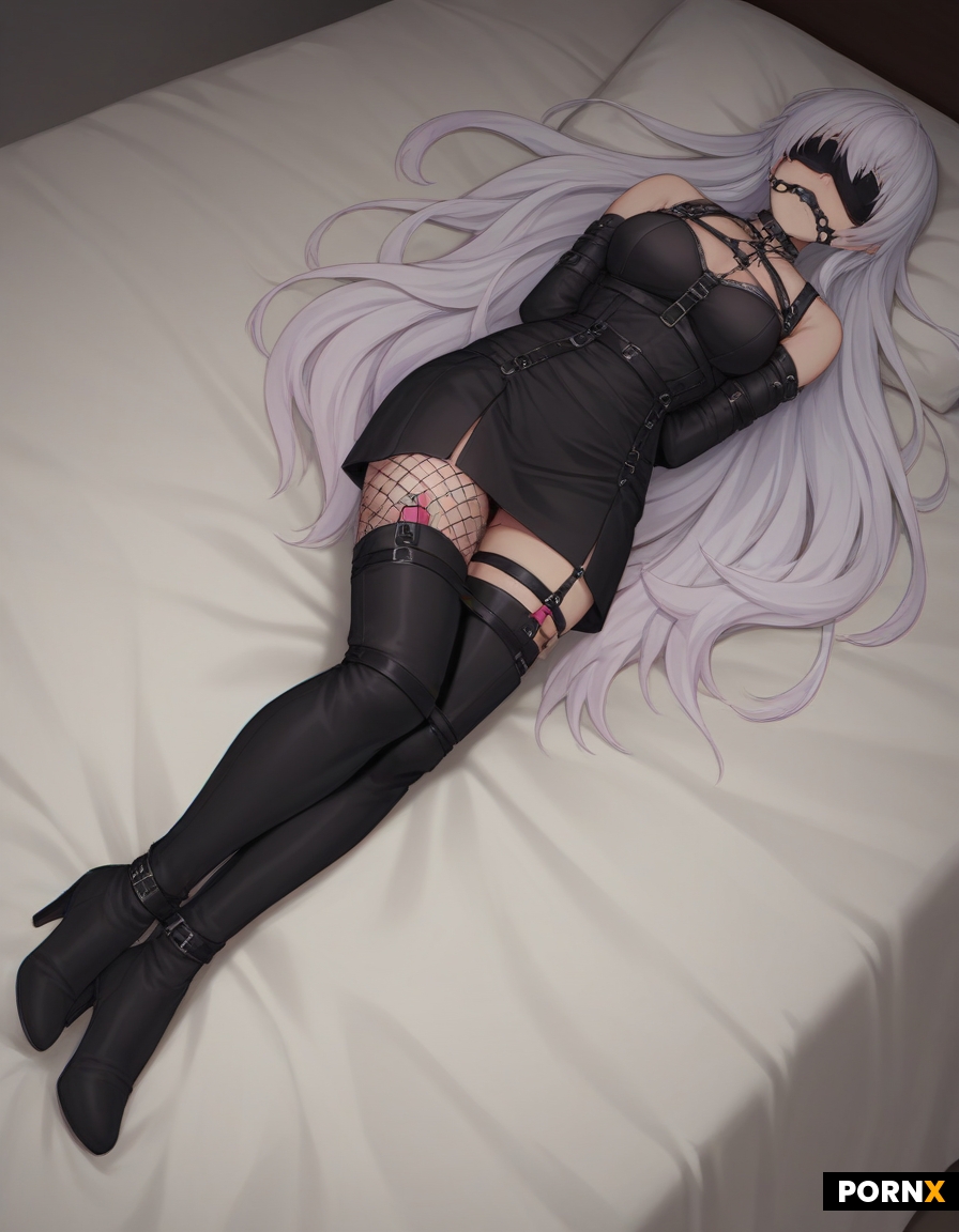 tied up wearing high heeled thigh high boots