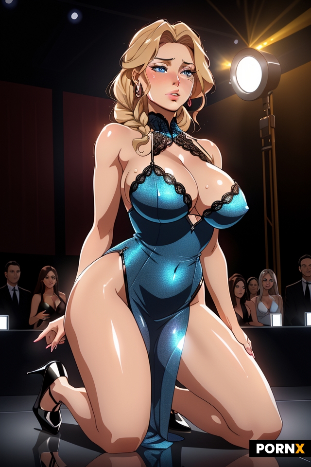 several women On a big stage with a vibrant yet dimly lit atmosphere